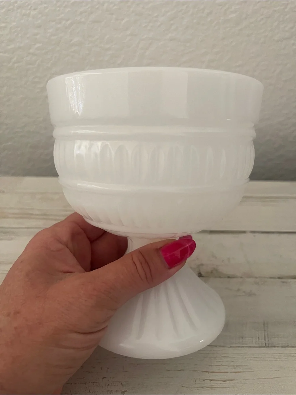 Vintage White Milk Glass Pedestal Goblet Vase
